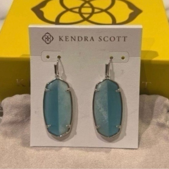 NWT Kendra Scott Elle Silver Intarsia Drop Earrings In Blue Intarsia - Picture 4 of 5